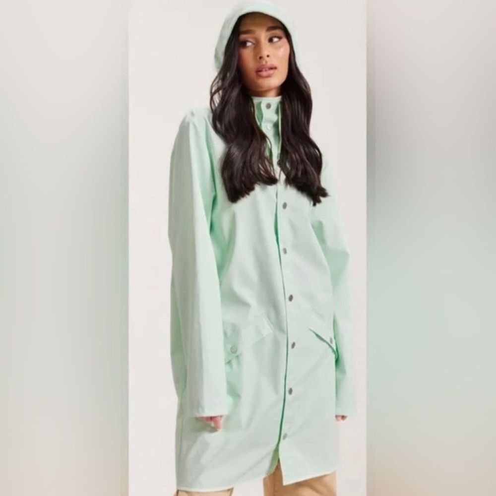 Rains long jacket parka mineral color size L NWT